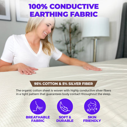 Earthing & Grounding Fitted Bed Sheet with Grounding Cord White